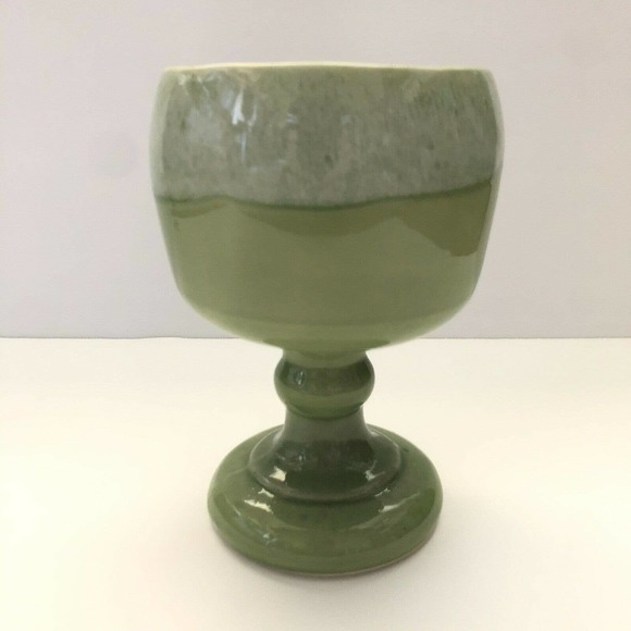 Cookson Pottery 19 USA Green Drip Glaze Footed Pedestal Chalice Vase Planter - Picture 10 of 12